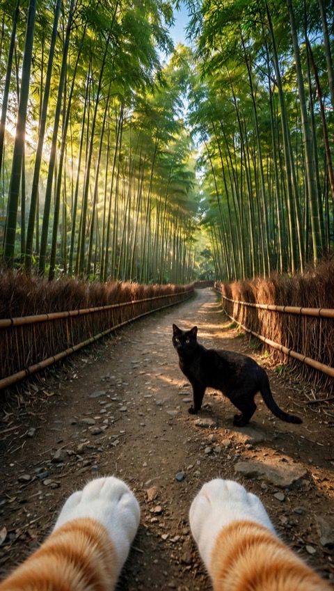 Cat paws on a stone path